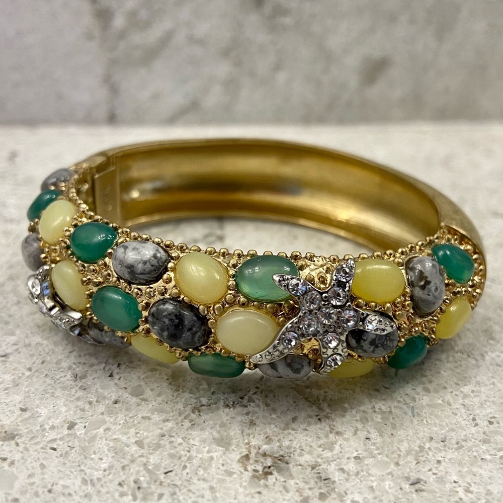 CABI "Tide Pool" Gold-tone Hinged Cuff Bracelet - Rhinestone Sea Stars